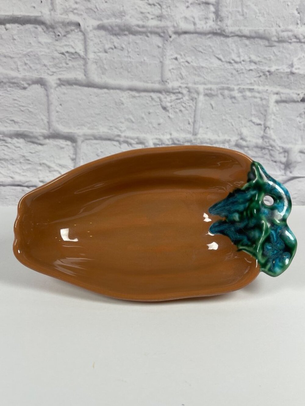 Vintage Ceramic Terracotta Bowl Handcrafted Green Glaze Southwest Chili Pepper - Picture 3 of 11